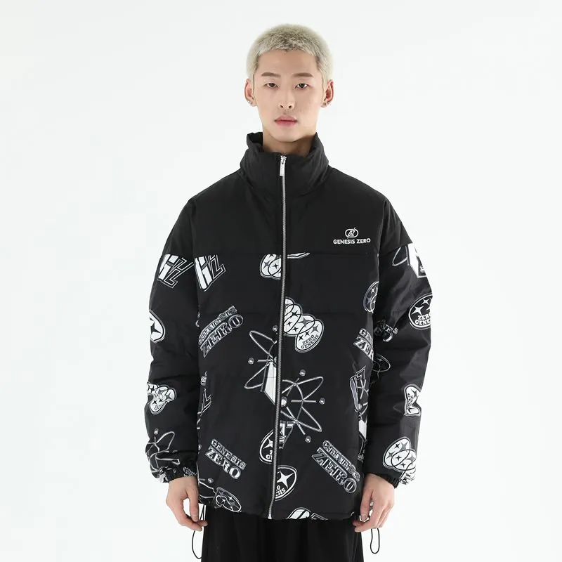 PCMY x Genesiszero Letter Geometric Pattern Stand Collar Loose Fit Thickened Puffer Jacket Unisex-2