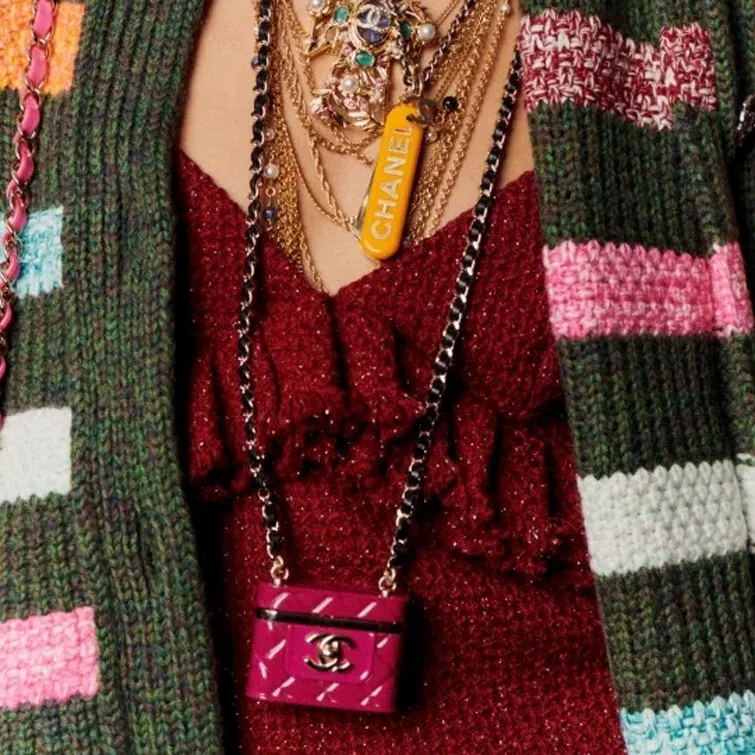 CHANEL Resin With Sheepskin Wallet Necklace Pouch Women's Pink-4