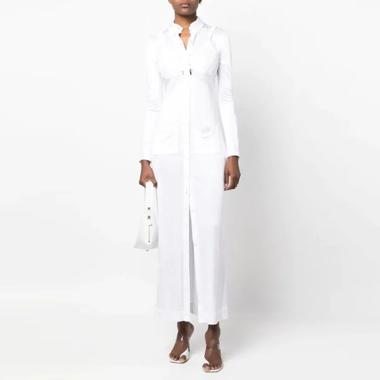 Burberry Long-Sleeved Dresses Women's White-1