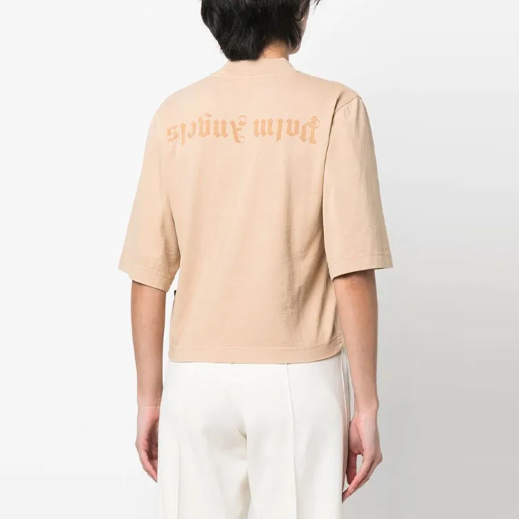 PALM ANGELS Gd Reversed Logo Cropped Tee Beige-2