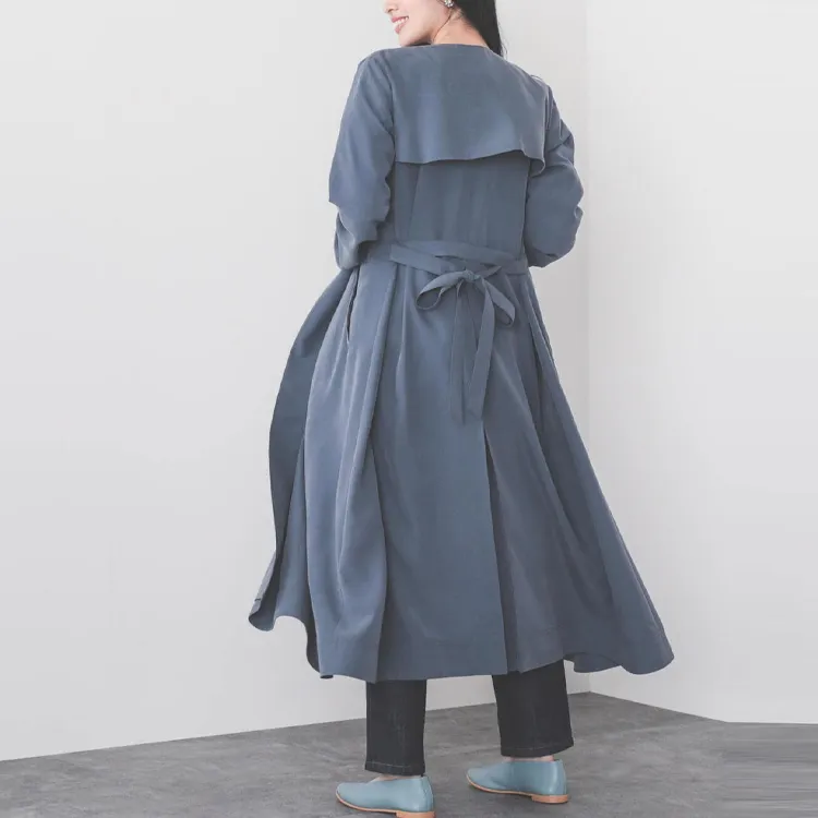 Beams Trench Coats Women's Marine Blue-4