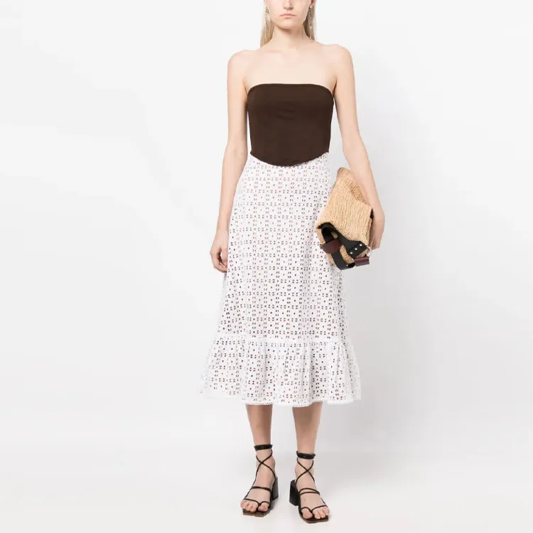 MICHAEL KORS Eyelet detail Cotton Midi Skirt-1