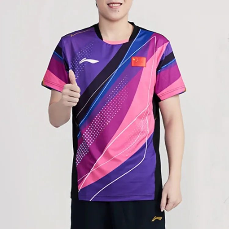 LiNing Table Tennis Series T Shirt Men's Fluorescent Lotus Pink-4