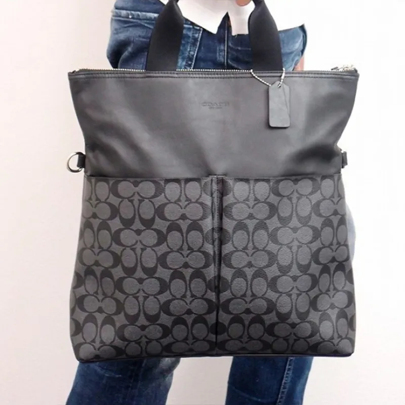 COACH Charles PVC Tote Bag Shopping Bag Handbag Large Size Men's Black-5