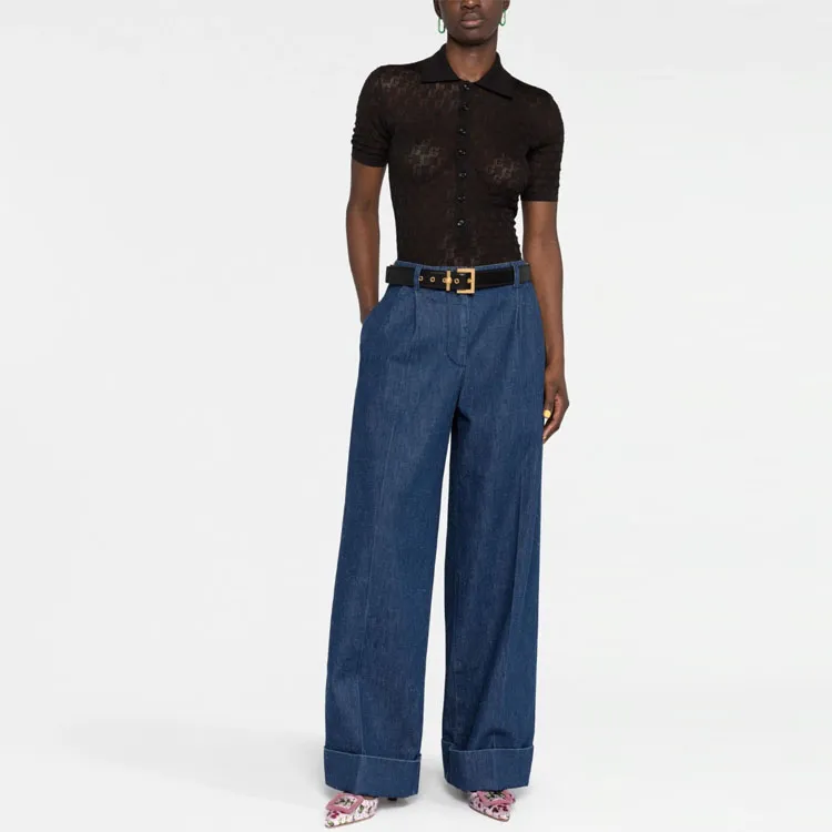 GUCCI Logo Patch Wide Leg Jeans-1