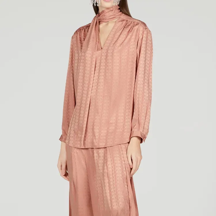GUCCI Monogrammed Necktie Blouse-4
