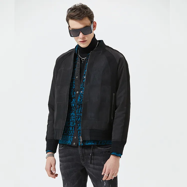 DAVID NAMAN Plaid Baseball Collar Loose Fit Puffer Jacket Men's Black-3