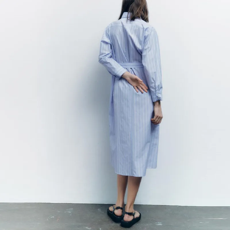 ZARA Long-Sleeved Dresses Women's Stripes-4