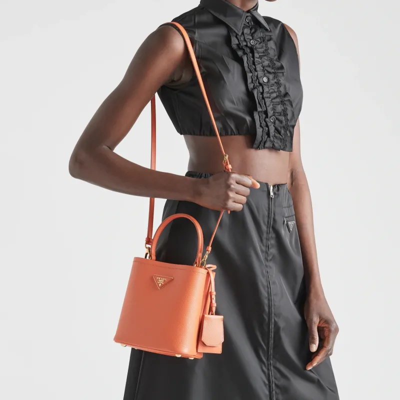 PRADA Saffiano Leather Shoulder Bag Crossbody Bag Handbag Women's Orange-3