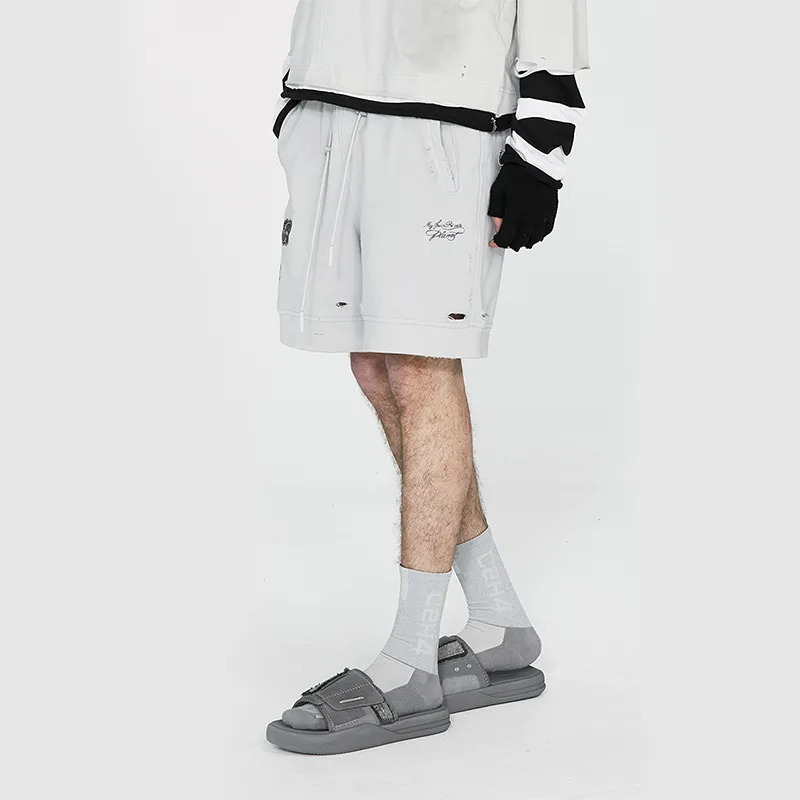 C2H4 Patched Ruin Distressed Sweat Shorts-12