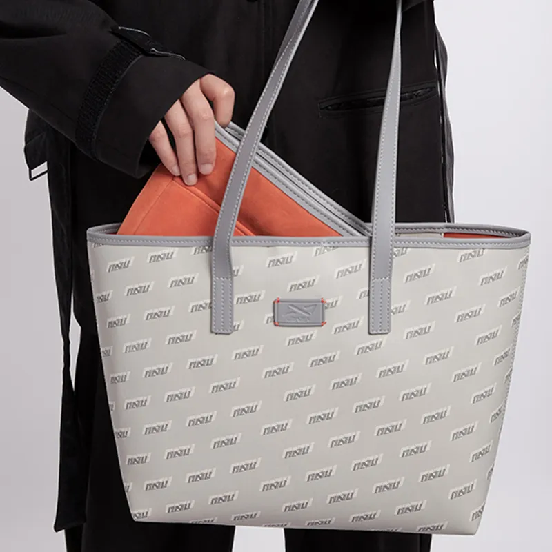 OMTO Cotton Tote Bag Shopping Bag Liner Bag Combination Shoulder Bag Unisex Ecru-8