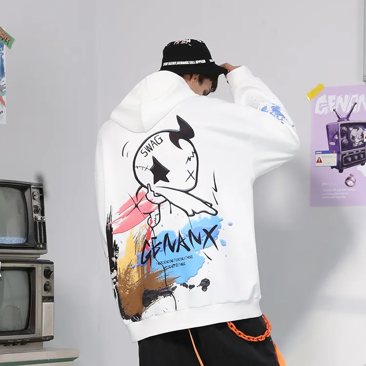 GENANX Hooded Loose Fit Regular Sweatshirt Unisex White-4