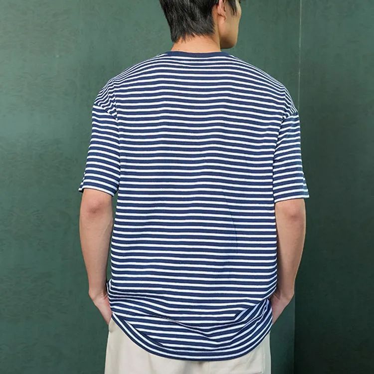 Vans T Shirts Unisex Blue White Stripes-3