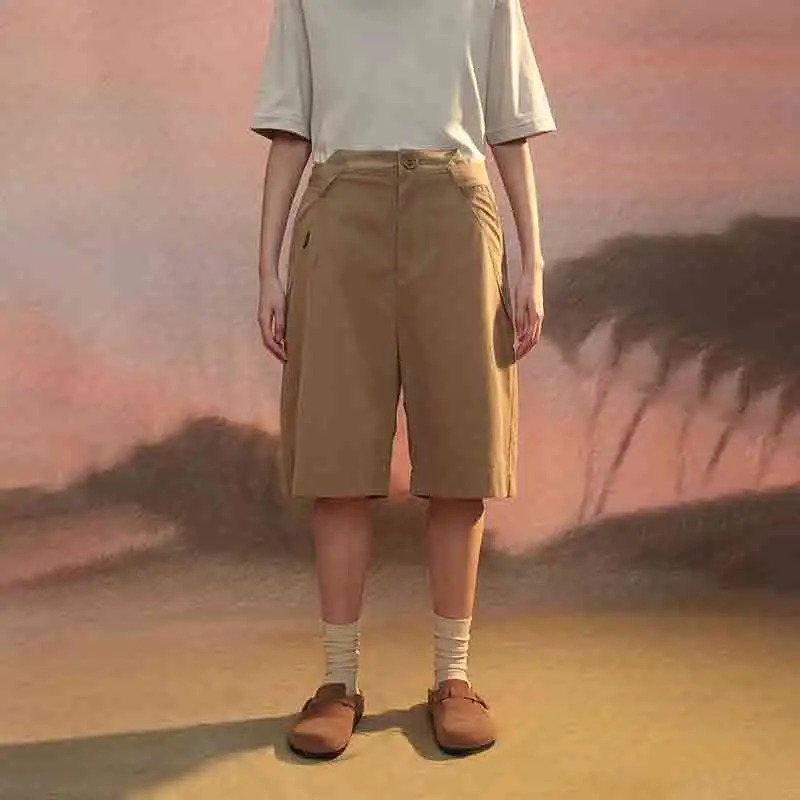 UNVESNO SS21 Loose Fit Shorts Unisex Khaki-2