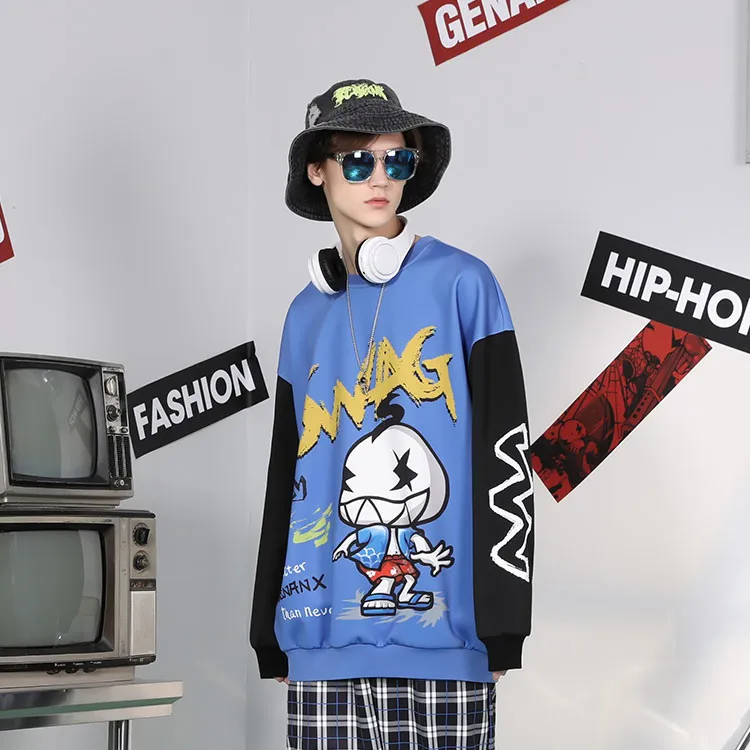 GENANX Crew Neck Loose Fit Regular Sweatshirt Unisex Blue-2