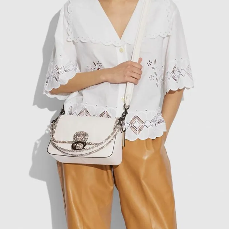 COACH Soft Tabby Leather Crossbody Bag, Underarm Shoulder Bag Women's Pink White-4
