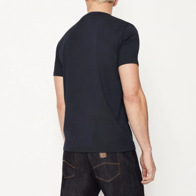ARMANI EXCHANGE Letter Pattern Print Crew Neck Pullover Short Sleeved T Shirt Men's Marine Blue-4