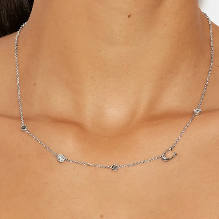 COACH Glass Brass Necklaces Women's Silver-1