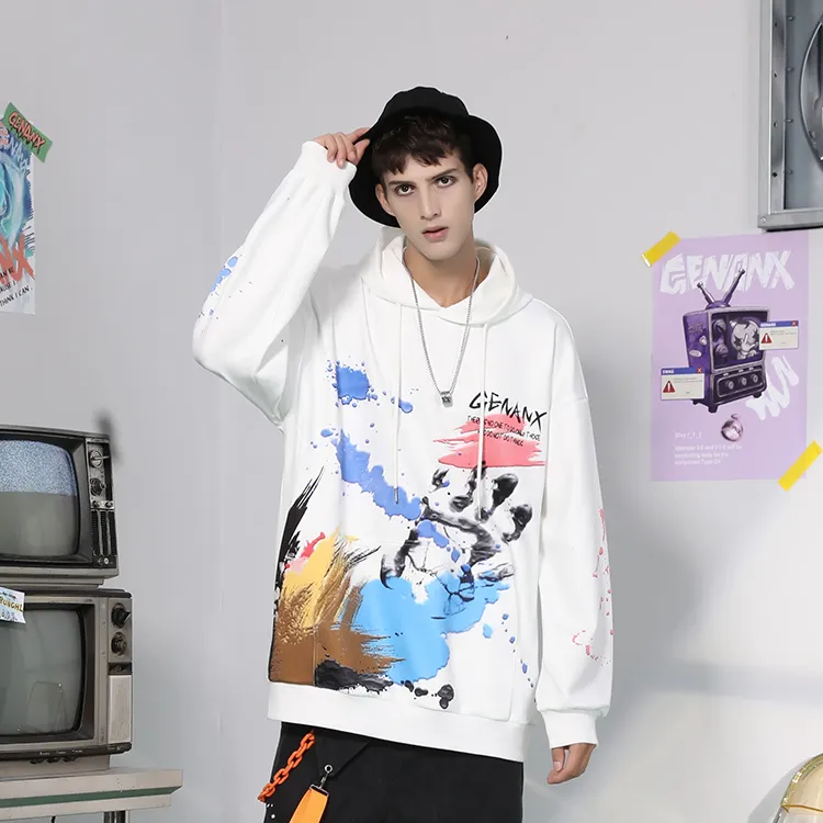GENANX Hooded Loose Fit Regular Sweatshirt Unisex White-3
