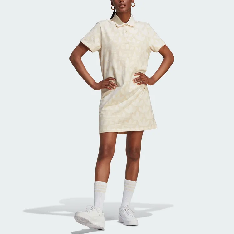 Adidas Originals TREFOIL MONOGRAM POLO DRESS Short Sleeved Dresses Women's Wonder White-1