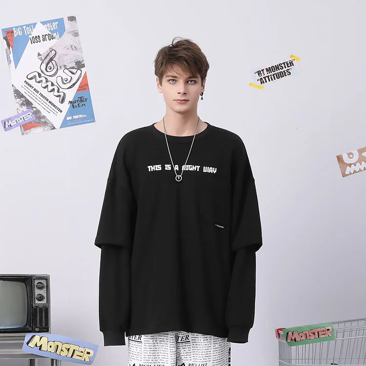 Bt Crew Neck Loose Fit Mock Two Piece Sweatshirt Unisex-2