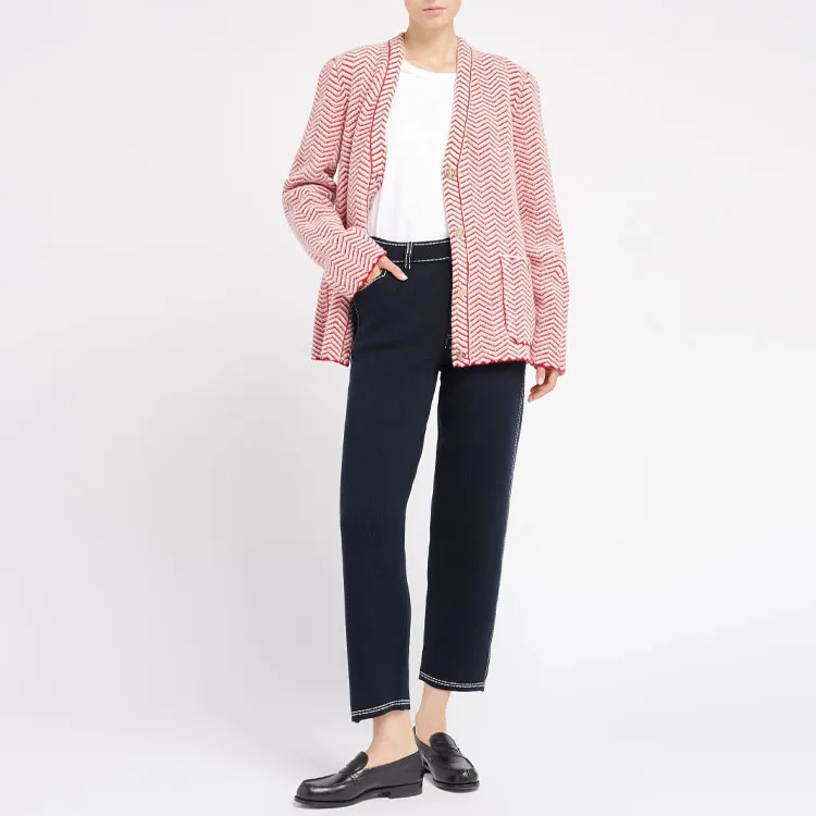 Barrie Chevron-knit V-neck Cardigan-1
