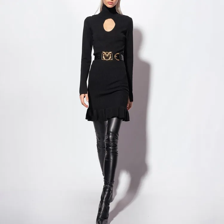 PINKO Cut Out Turtleneck Knitted Dress-2