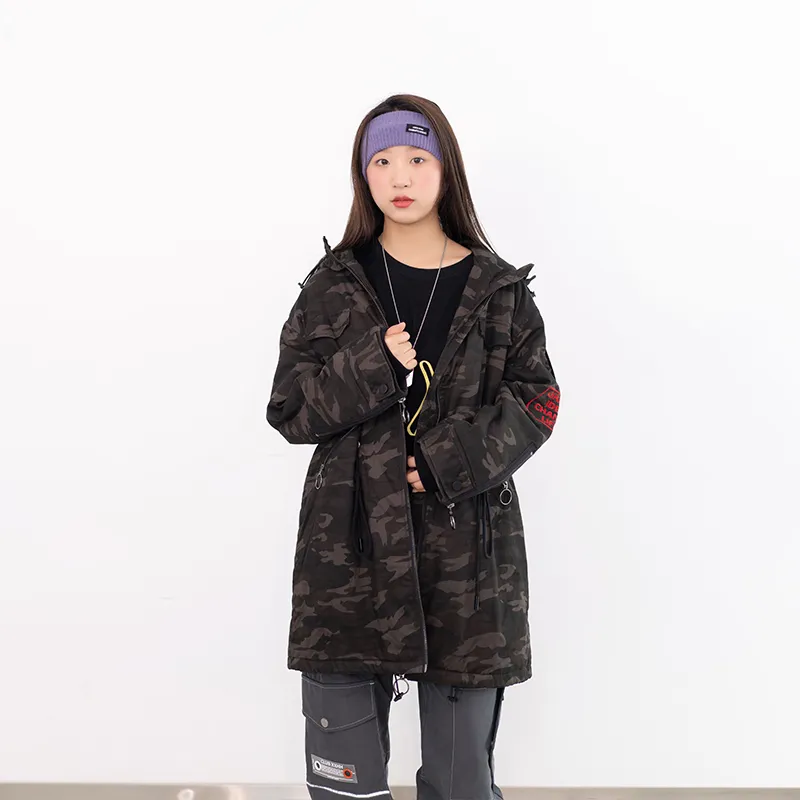Clubxxhh Camouflage Hooded Loose Fit Thickened Mid-Length Puffer Jacket Unisex Camouflage-3