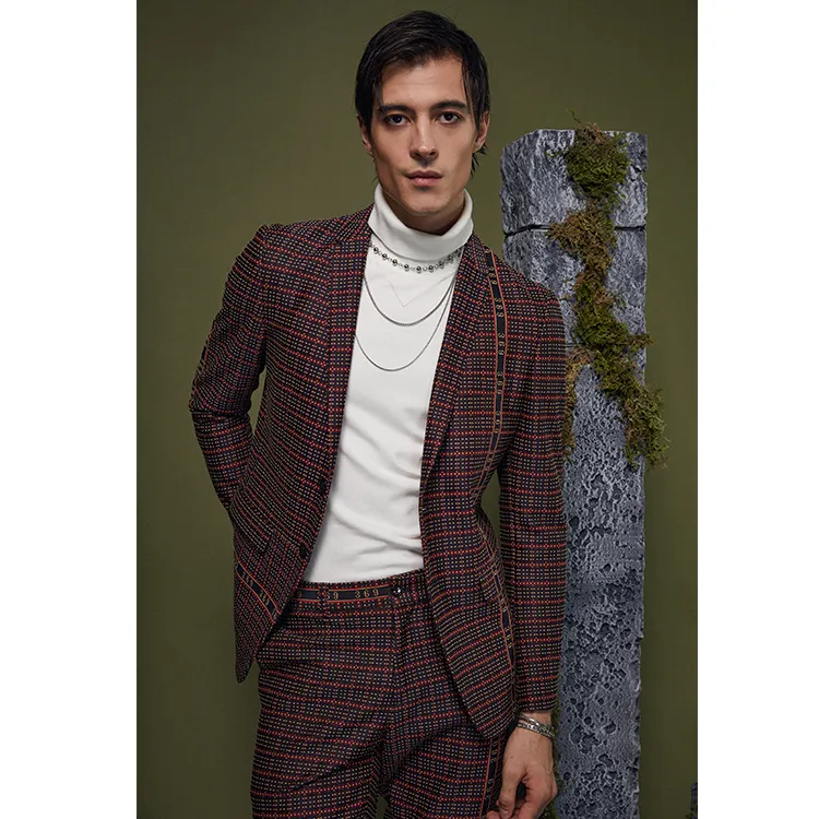 DAVID NAMAN Business Suits Men Burgundy-3