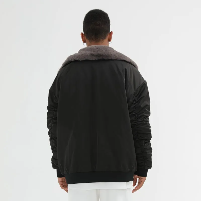 PCMY x Genesiszero Solid Color Fur Collar Loose Fit Puffer Jacket Unisex Black-3