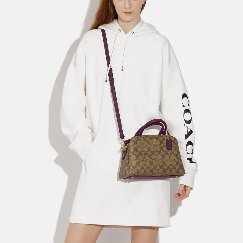 COACH Lillie Coated Canvas With Smooth Leather Detail Shoulder Bag Crossbody Bag Handbag Mini Women's Brown-3