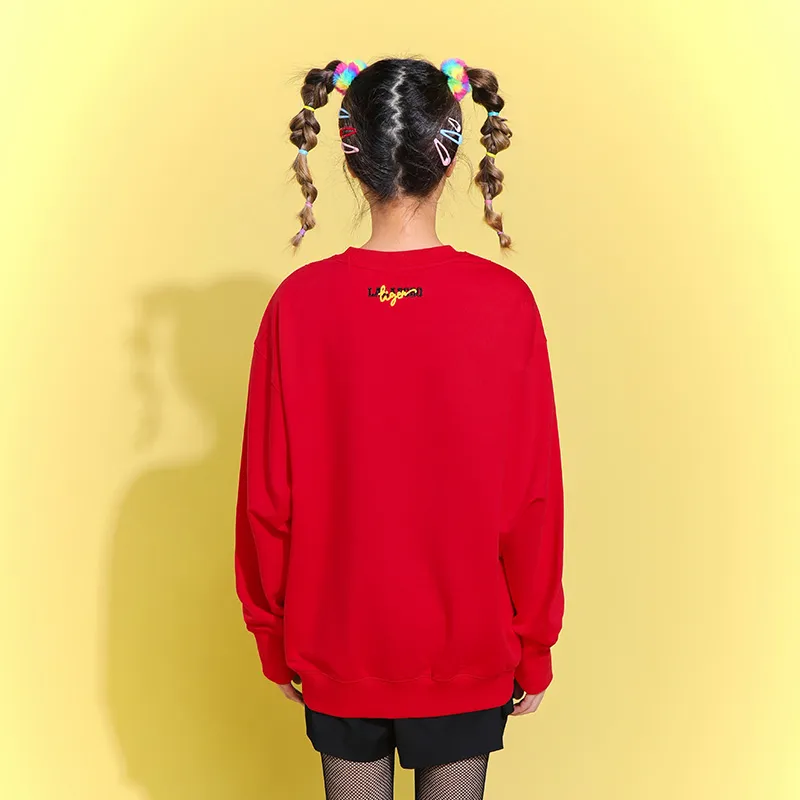 LALABOBO Crew Neck Loose Fit Sweatshirt Women's Red-2