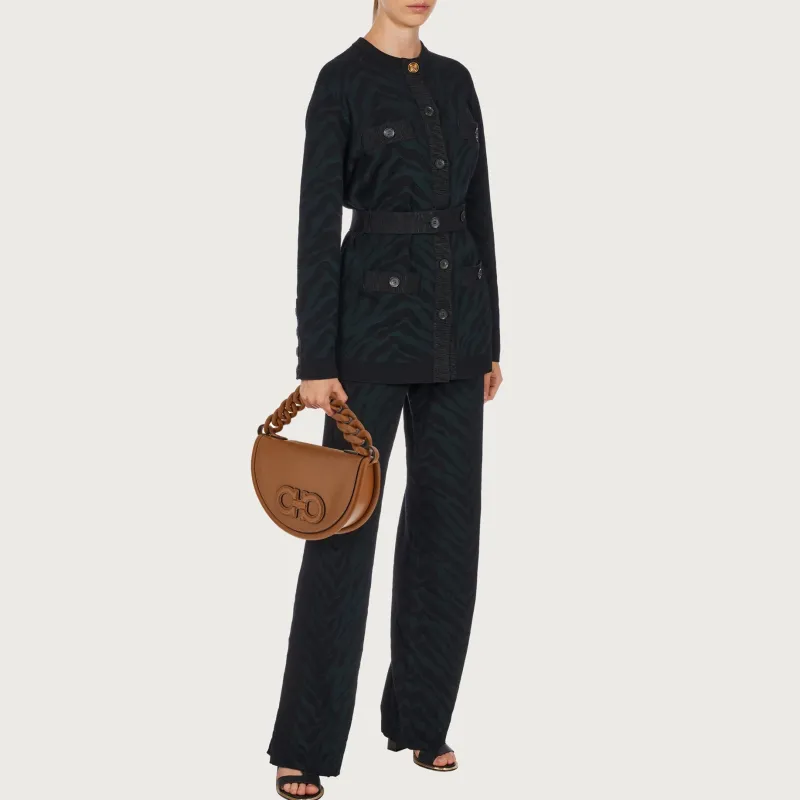 FERRAGAMO AURA Cow Leather Crescent Bag, Shoulder Bag, Crossbody Bag, Handbag Regular Women's Brown-6