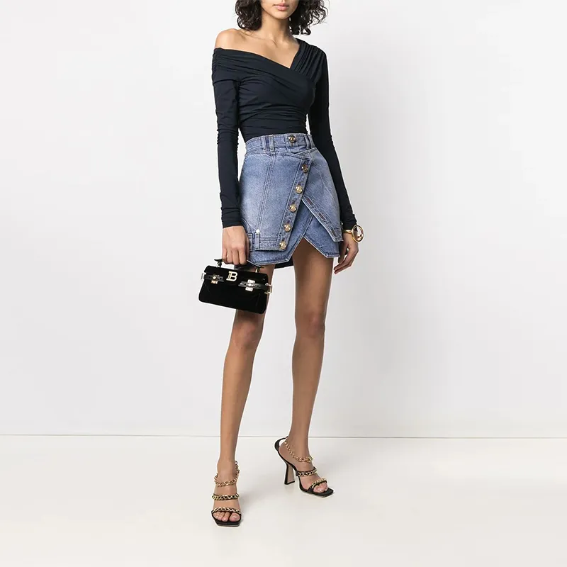 BALMAIN Denim Short Skirts Women's Blue-2