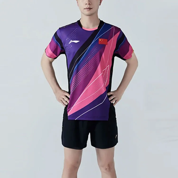 LiNing Table Tennis Series T Shirt Men's Fluorescent Lotus Pink-2