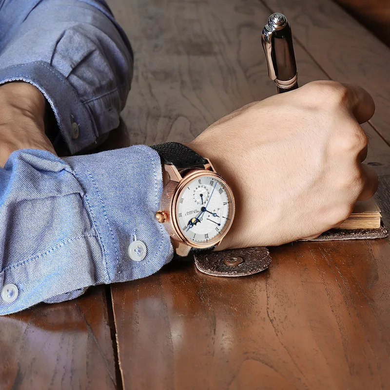 Sea Gull LE BRASSUS Automatic Mechanical Movement Genuine Leather Strap Watch Men's Watches White Dial-4