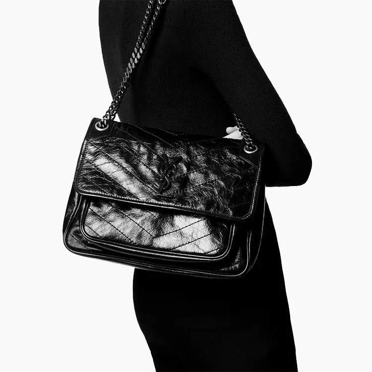 SAINT LAURENT Niki Cow Leather Hobo Bag Crossbody Bag Shoulder Bag Women's Dark Green-5