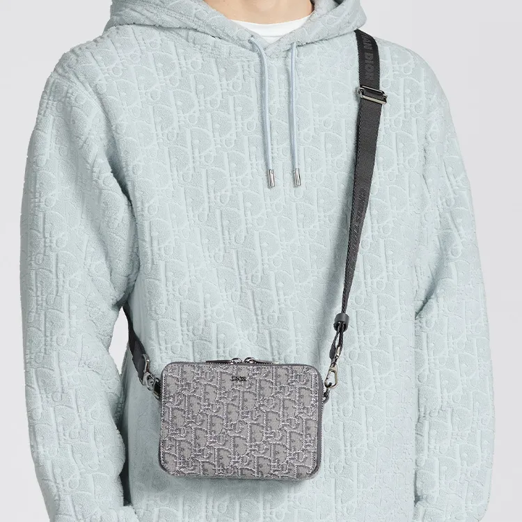 DIOR Jacquard Fabric One Shoulder Crossbody Clutch Men's Metallic-6