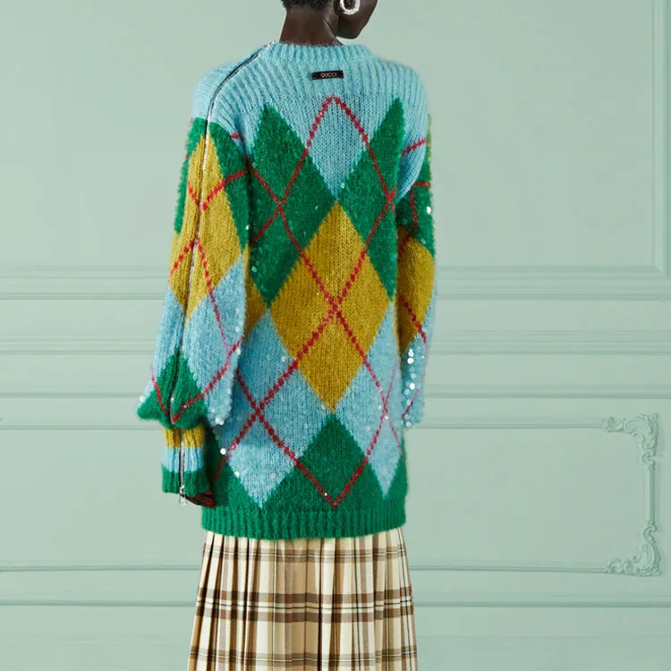 GUCCI Sequinned Argyle Jumper Dress-4