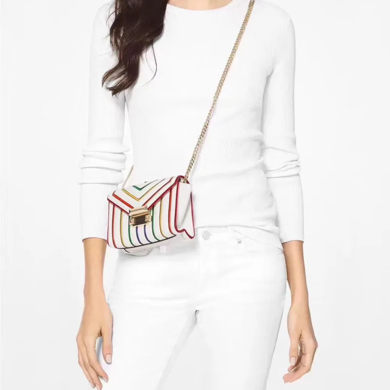 MICHAEL KORS Whitney Leather Chain Bag Small Square Bag Shoulder Bag Crossbody Bag Women's White-4