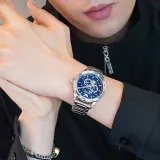 EMPORIO ARMANI Machine Wrist Watch Automatic Mechanical Movement Stainless Steel Strap Blue Dial Men's Watches Box