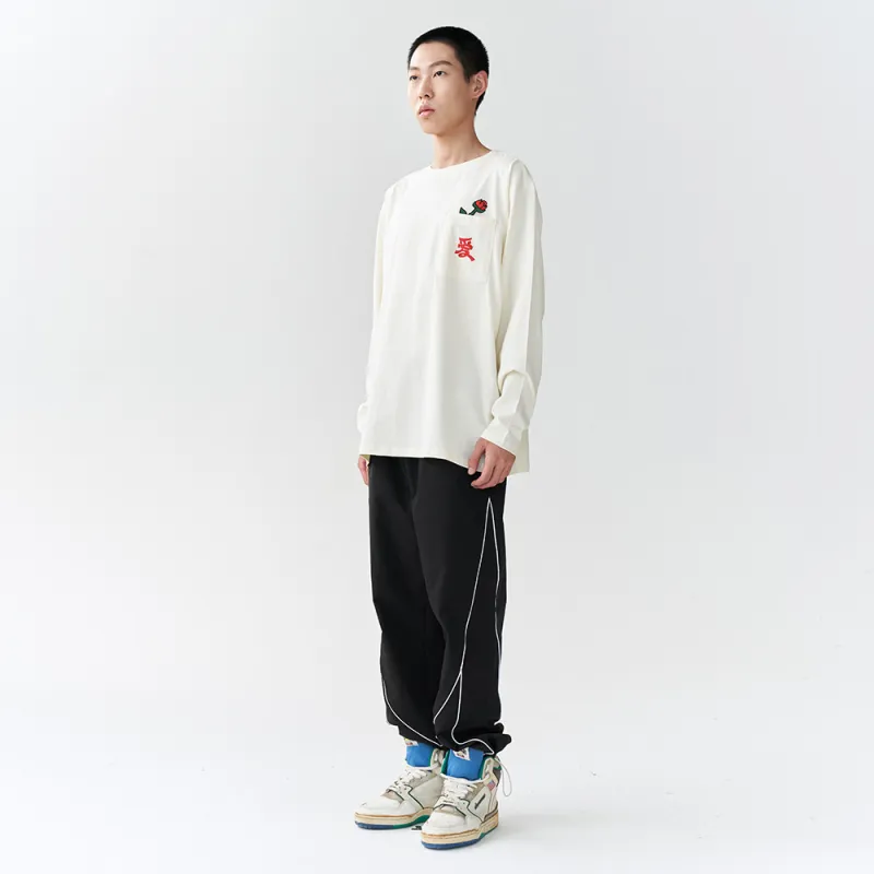 Nengmao Store Drop Shoulder Sleeve T-Shirt Unisex Ecru-3