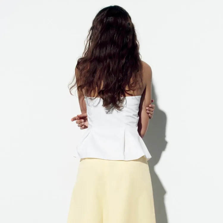 ZARA Strapless Tops Women's White-2