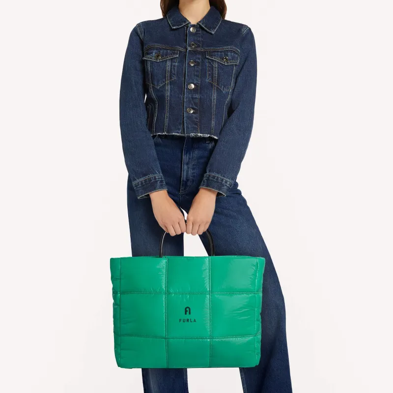 Furla Opportunity Shiny Nylon Fabric Fabric Tote Bag Shopping Bag Handbag Large Size Women's Green-4