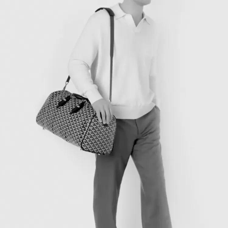 GOYARD Boston Canvas With Leather Portable Crossbody Travel Bag Medium Size Unisex Marine Blue-5