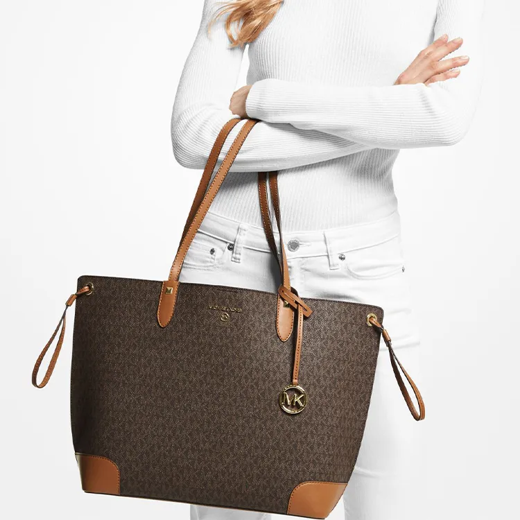 MICHAEL KORS Edith Canvas Combo Bag Tote Bag Shopping Bag Shoulder Bag Handbag Large Size Women's Acorn Brown-5