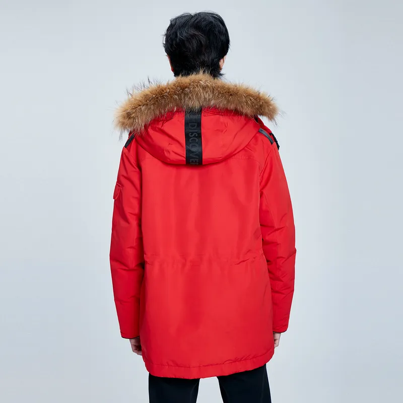 Discovery Expedition Solid Color Letters Detachable Hood Thickened Mid Length Down Jacket Men's-3