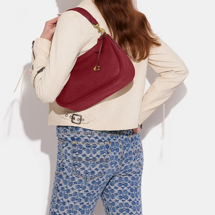 COACH Soft Pebbled Leather Handbag, Shoulder Bag, Crossbody Bag Tubas Women's Cherry Red-4