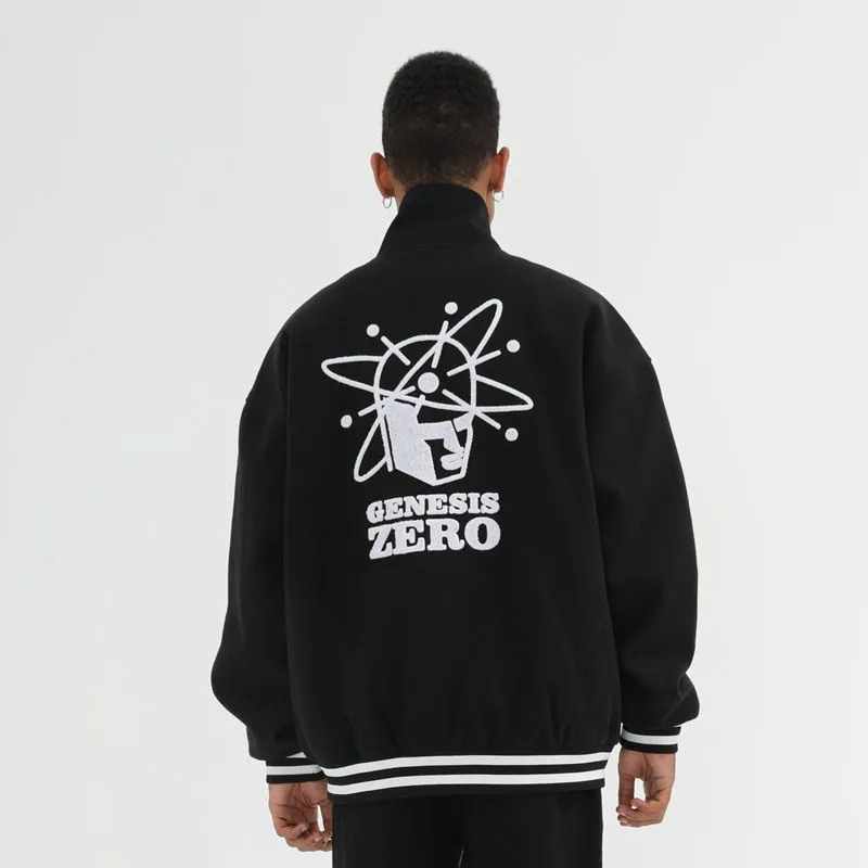 PCMY x Genesiszero Letter Shape Abstract Pattern Baseball Collar Loose Fit Puffer Jacket Unisex Black-3
