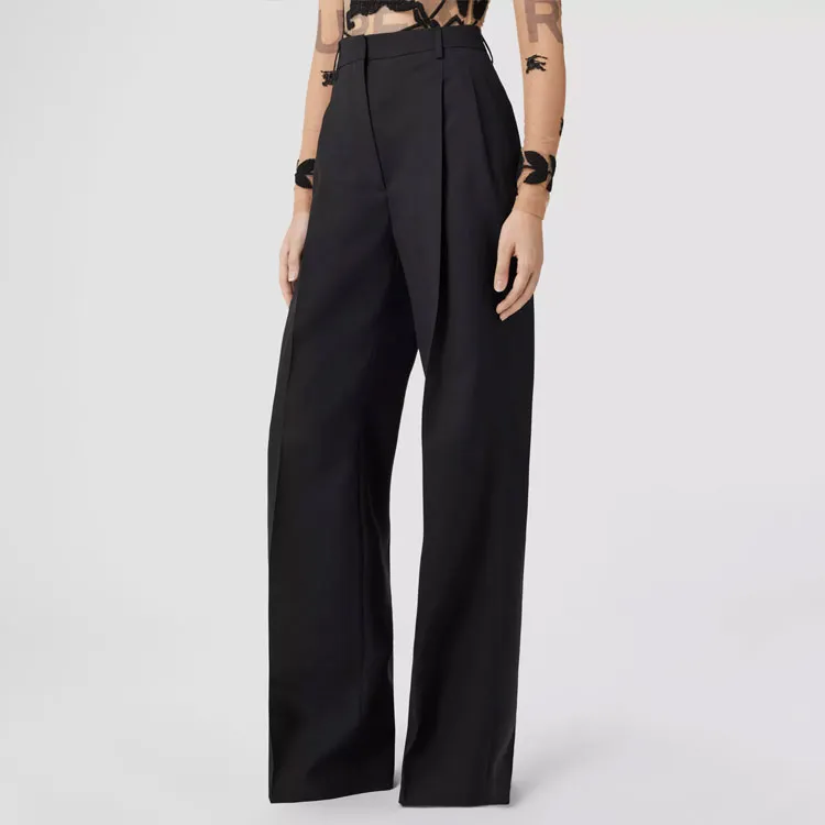 Burberry Double Pleated Wide Leg Trousers 'Black'-3